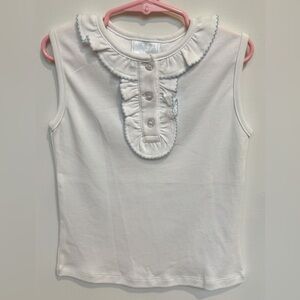 Little English Girls Ruffled Henley. Blue and white. New with Tags. Size 6.